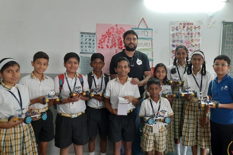 Students learning robotics